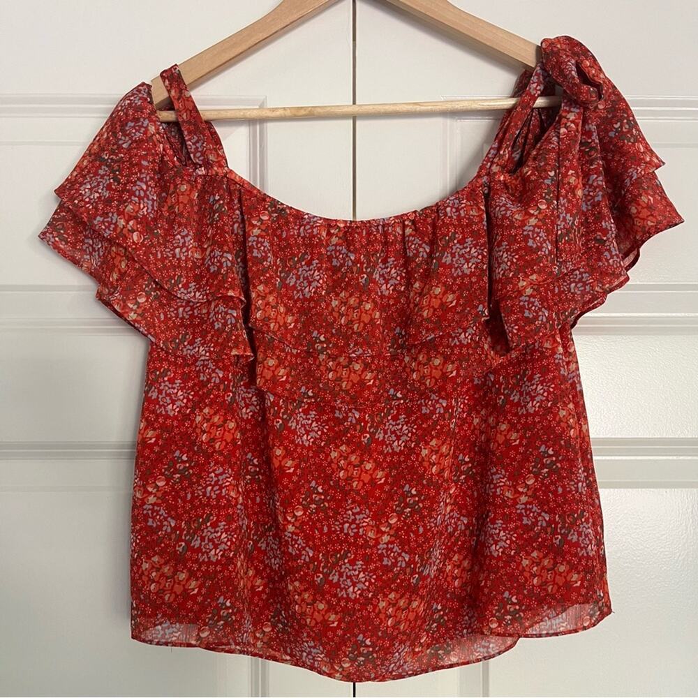 Rebecca Minkoff Red Floral S/s off the Shoulder Blouse Sz S